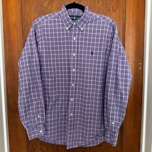Polo Ralph Lauren Classic Fit Cotton Button Down‎ Purple Blue Plaid Mens Medium